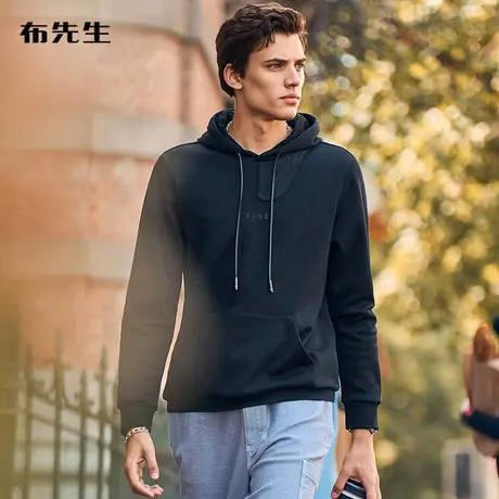 MrBu布先生字母印花加绒卫衣男秋冬新款领口拼接连帽长袖BT11959商品大图