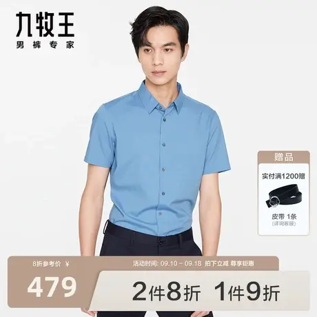 九牧王男装正装短袖衬衫2023春夏条纹休闲时尚潮流衬衣上衣男商品大图