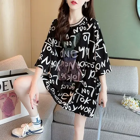 纯棉短袖T恤女装宽松2023年新款秋季洋气中长款设计感打底衫爆款图片