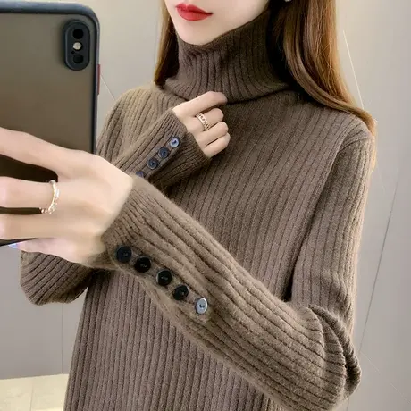 高领毛衣女加厚套头内搭打底2023年秋冬新款宽松外穿百搭长袖上衣商品大图