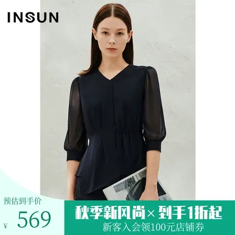 恩裳2023年春款新品柔软干爽上衣立体裁剪女士通透感衬衫图片