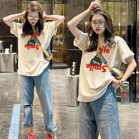 短袖T恤女夏季2023年新款秋冬中长款内搭打底衫宽松白色小众上衣商品大图