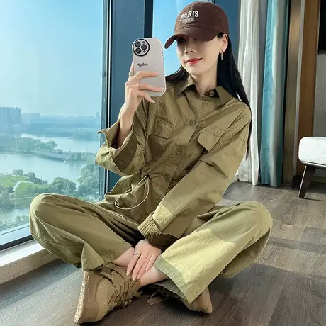韩版宽松连衣裤女2023年新款春秋高级感时尚气质显瘦阔腿工装裤商品大图