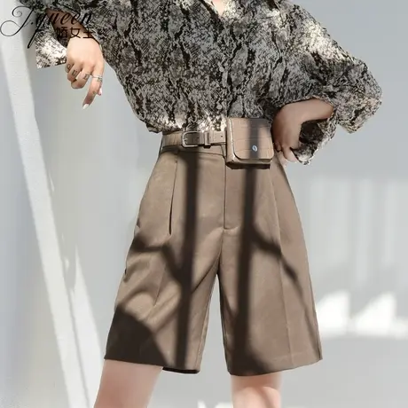 网红西装阔腿短裤女夏季新款复古港味小众设计感宽松显瘦五分裤子商品大图