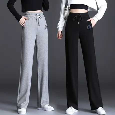 秋季休闲阔腿裤女高腰抽绳运动裤2023新款卫裤显瘦宽松拖地长裤潮图片