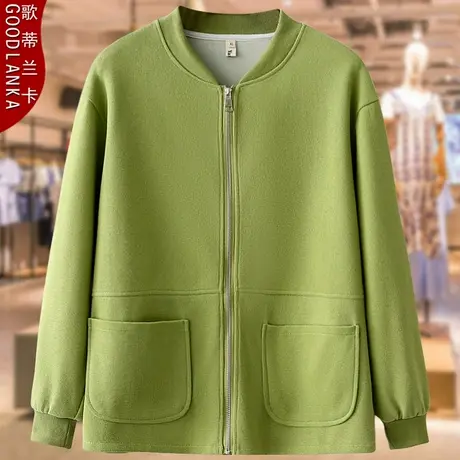 中年胖妈妈秋装棒球服外套加肥加大码宽松时尚立领拉链衫休闲卫衣图片