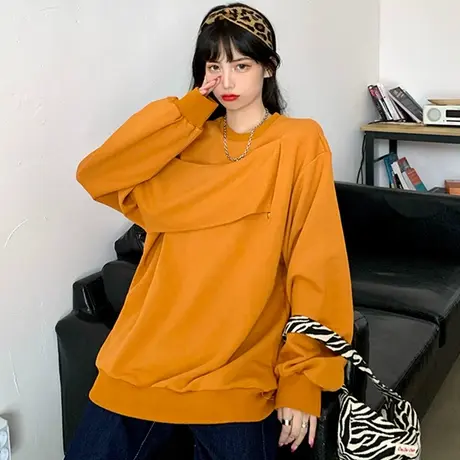 露肩设计感卫衣女2020春秋薄款宽松韩版bf慵懒风ins超火cec外套潮商品大图