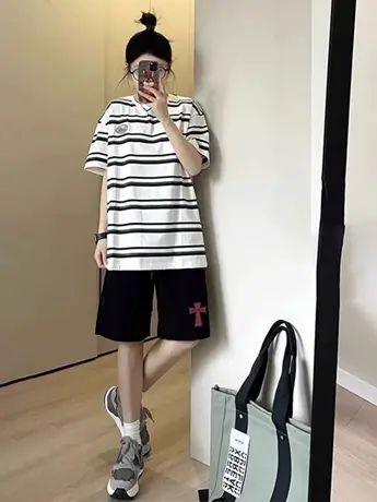 休闲短裤女夏季2023新款宽松百搭小个子美式高街阔腿运动裤五分裤商品大图