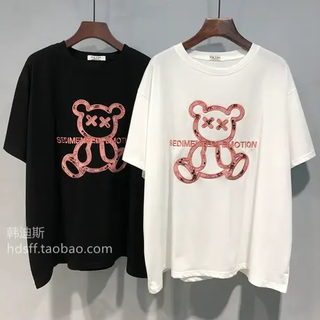 卡通小熊t恤女2021年新款夏季遮肉宽松短袖港风大码圆领上衣ins潮商品大图
