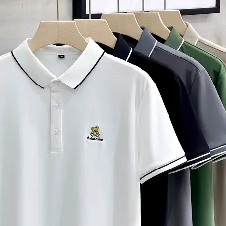 男生polo衫短袖男士高端t恤夏季翻领上衣服男装2023新款潮牌冰丝商品大图
