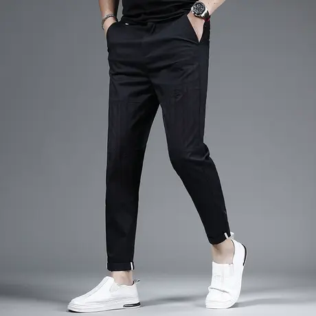 黑色冰丝裤子男款休闲裤夏季2023新款潮流拼接弹力百搭男生裤子商品大图