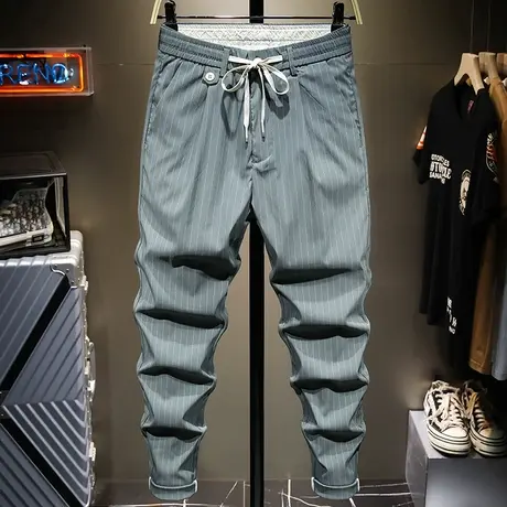 春夏薄款休闲裤男宽松直筒小西裤韩版潮流百搭西装裤长裤子男条纹商品大图