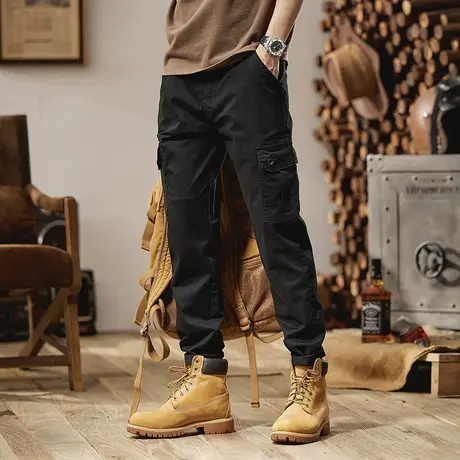 秋冬休闲裤男式口袋工装裤弹力修身小直筒工装裤潮牌潮流骑行裤子商品大图