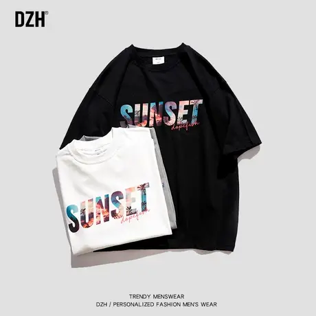 男士夏天短袖男潮牌设计感字母印花圆领t恤2023新款情侣款上衣潮商品大图