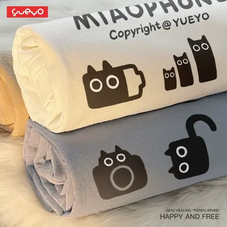 悦游「喵phone」纯棉宽松夏季短袖男士t恤黑猫icon潮流原创趣味商品大图