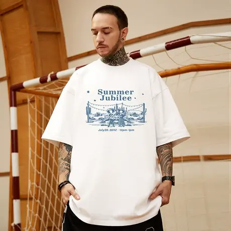 高街短袖t恤大码男装纯棉宽松欧美夏季oversize美式上衣服ins潮牌商品大图