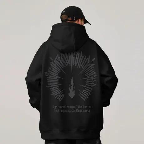 港风加肥加大码连帽美式重磅复古胖子男装宽松做旧卫衣加绒秋冬款商品大图