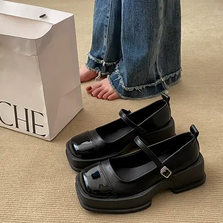 法式小香风玛丽珍单鞋女鞋子2023年春季方头晚晚厚底英伦风小皮鞋图片