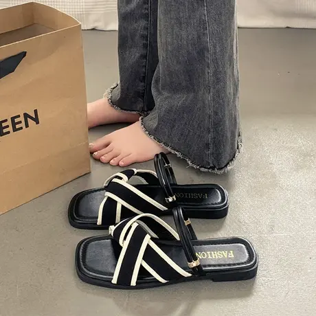 法式仙女风平底凉鞋女夏外穿气质配裙子2023新款爆款百搭罗马凉拖图片