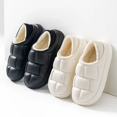 防水棉拖鞋女秋冬季室内家居情侣家用包跟毛绒月子防滑保暖拖鞋男商品大图