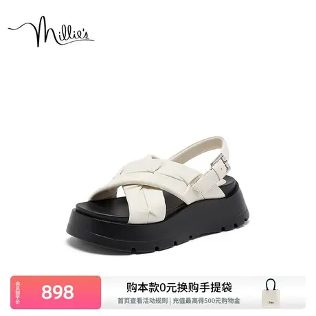 【海街日记】妙丽女鞋2025年夏季新款羊皮舒适厚底凉鞋女10122BL4商品大图
