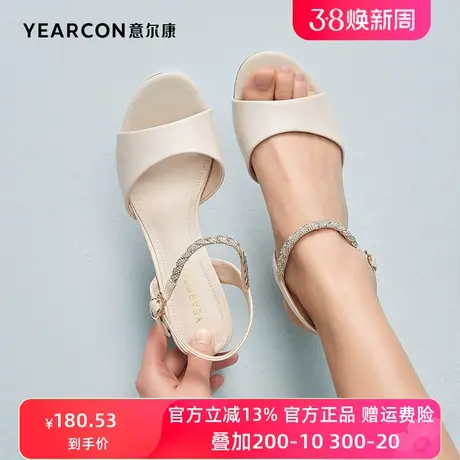 意尔康女鞋2024年新款夏季时装一字带凉鞋女舒适高跟粗跟夏天凉鞋商品大图