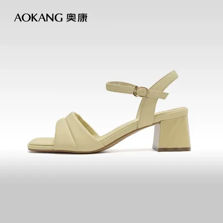 奥康女鞋 夏季新款一字带优雅气质女士凉鞋方跟厚底增高百搭图片