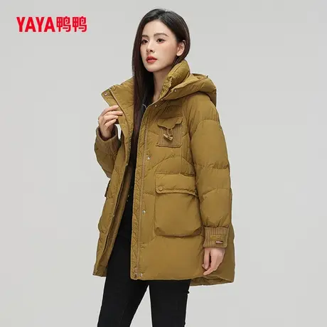 鸭鸭羽绒服女2023年冬季新款中长款时尚连帽休闲保暖外套W图片
