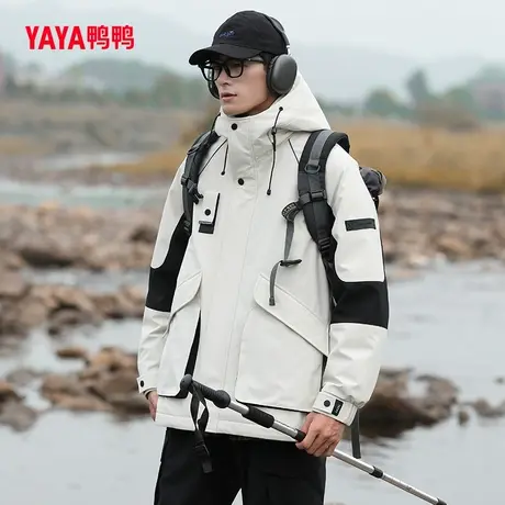 【双十一预售】鸭鸭户外羽绒服男2023秋冬新撞色大口袋连帽外套图片