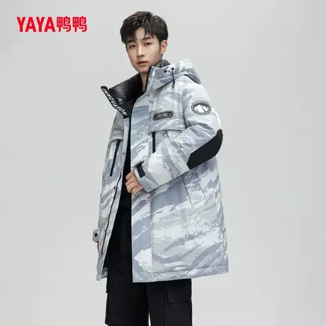 鸭鸭羽绒服男2023年秋季上新休闲潮流中长款连帽工装保暖外套J图片