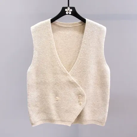 不规则V领宽松针织开衫马甲女秋冬2023新款洋气复古坎肩背心上衣图片