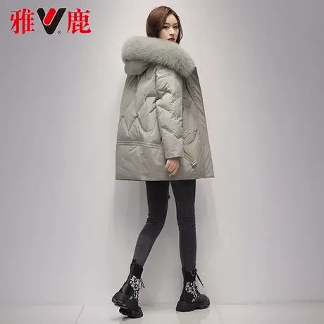 雅鹿连帽羽绒服女短款2022冬季新款小个子大狐狸毛领短外套品牌潮商品大图