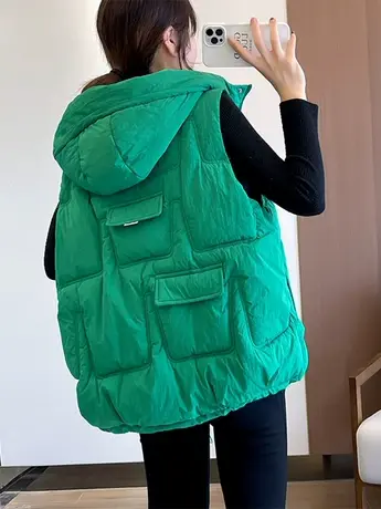 2023秋冬新款时尚宽松连帽羽绒棉外套棉马甲女坎肩大码马夹ins潮图片