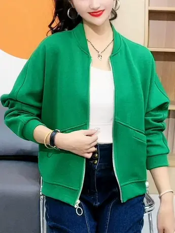 纯色拉链棒球服2023春秋新款卫衣女休闲运动宽松短外套ins上衣潮商品大图