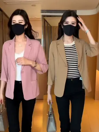 夏季雪纺小西装外套女短2023新款修身显瘦气质高级感薄款西服上衣图片
