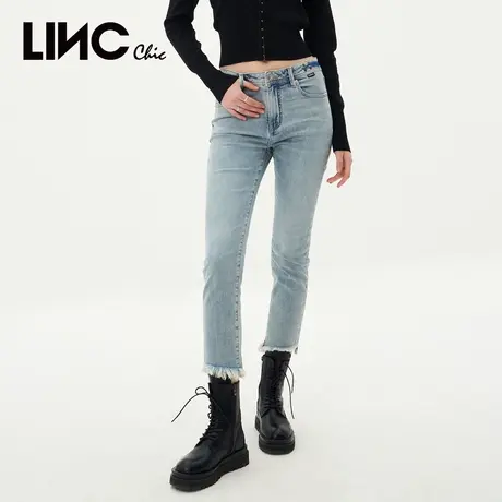 LINC金羽杰2023年秋季新款牛仔裤中高腰小脚裤牛仔裤女S231JE182Y商品大图