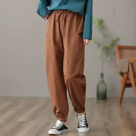 dza 高腰显瘦宽松阔腿裤子女士春秋新款外穿长裤休闲哈伦裤工装裤图片