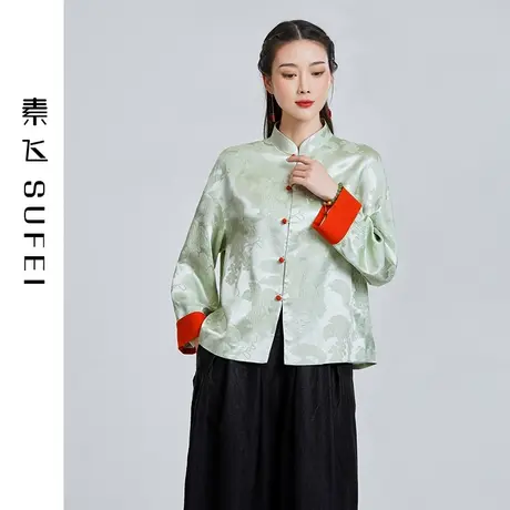 素飞新中式盘扣唐装改良外套衬衫女2023春夏桑蚕丝复古国潮风上衣图片