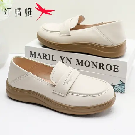 红蜻蜓女鞋2025春季新款真皮防滑单鞋舒适一脚蹬休闲透气乐福鞋女图片
