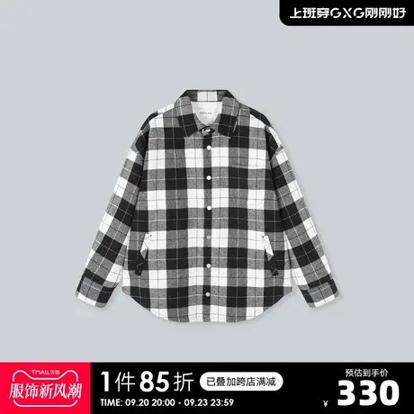 YATLAS亚锐男装2020冬季商场同款黑色休闲格子衬衫夹克男潮图片