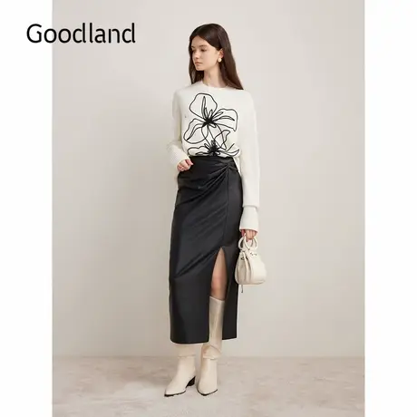 【美丽诺羊毛】Goodland美地2024冬季新款撞色钉珠套头针织衫图片