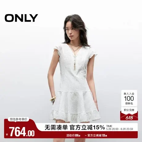 ONLY2025夏季新款甜美风重工刺绣闪片装饰V领小飞袖短裙连衣裙女图片