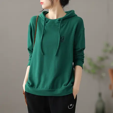 dza 文艺复古白色连帽卫衣女士春季薄款百搭长袖宽松新款休闲上衣图片