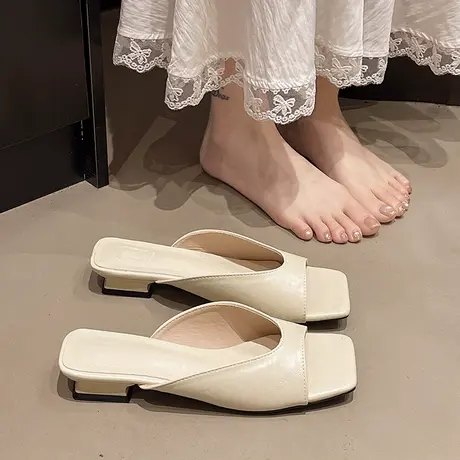 法式复古凉拖鞋女2025夏季新款高级外穿绝美粗跟凉鞋沙滩气质拖鞋商品大图