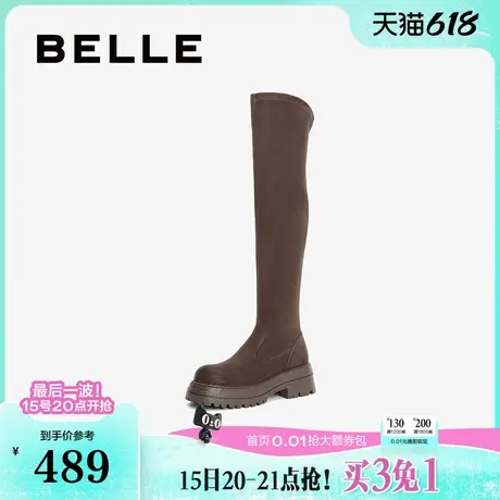 百丽女靴子过膝靴冬季新款厚底瘦瘦弹力靴长筒高长靴B2342DC4图片