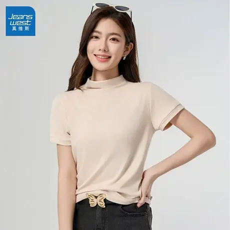 GL真维斯短袖t恤女2025夏新款内搭修身显瘦上衣小众设计感打底衫商品大图