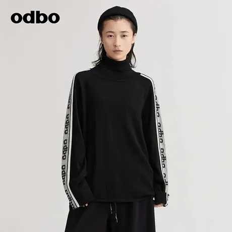 odbo/欧迪比欧原创设计logo提花高领针织衫女秋冬款百搭毛衣商品大图