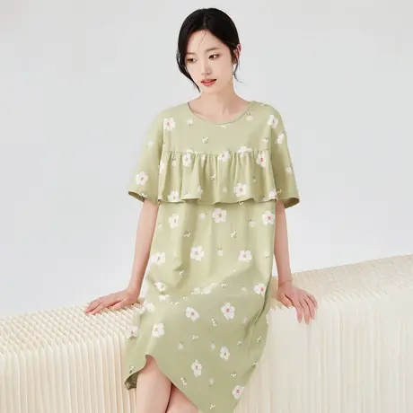 顶瓜瓜柔软阳光棉100%棉套头圆领夏日花语女短袖睡裙商品大图