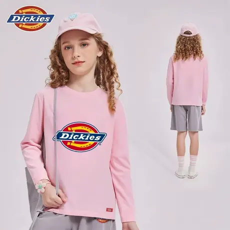 Dickies童装女童长袖t恤女孩秋季粉色体恤儿童秋款美式纯棉上衣A图片