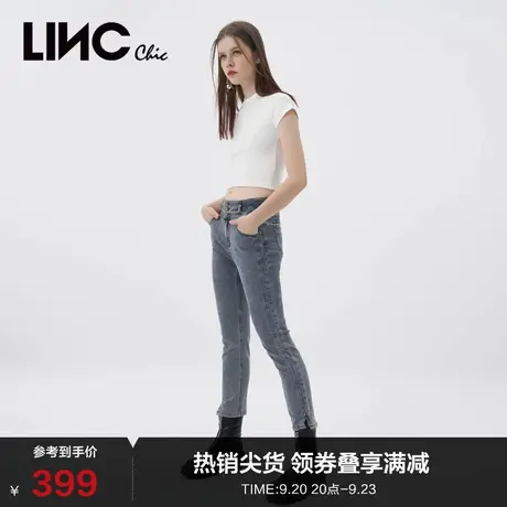 LINCCHIC金羽杰牛仔裤女春秋复古束腰修身小脚牛仔裤S228JE869商品大图